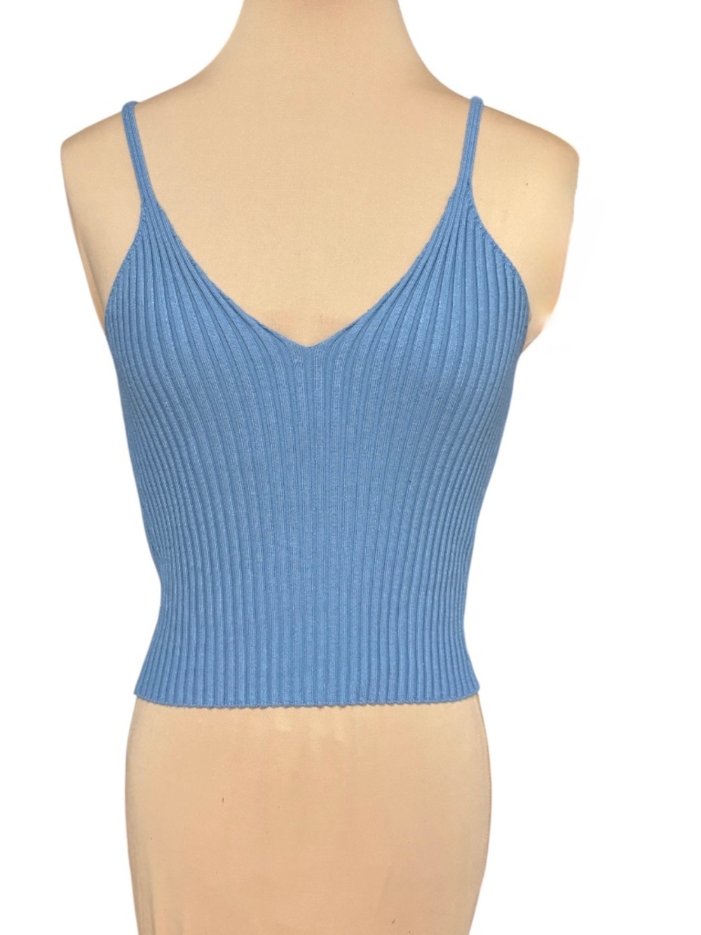 top ZARA XS/S blue stretch cropped knit spaghetti straps V-neck fitted sexy